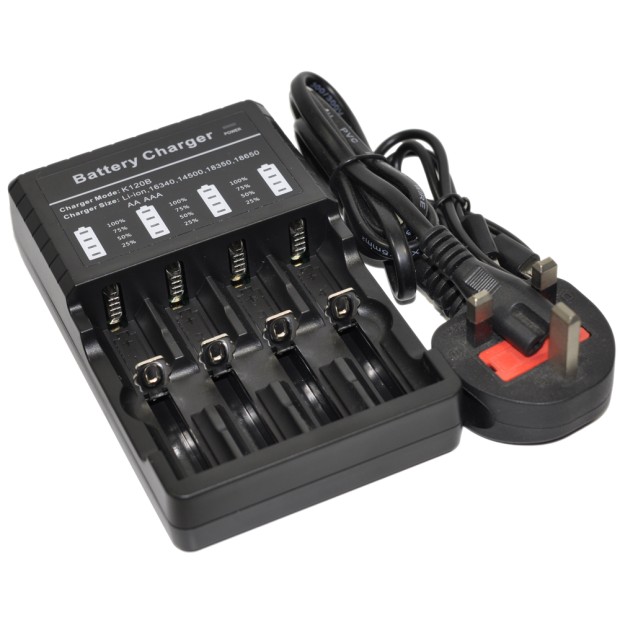 4x 16340 Battery 3.7V + Charger AC Universal